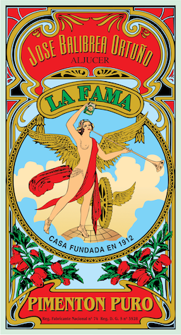 Etiqueta histórica La Fama · Pimentón Puro 1912